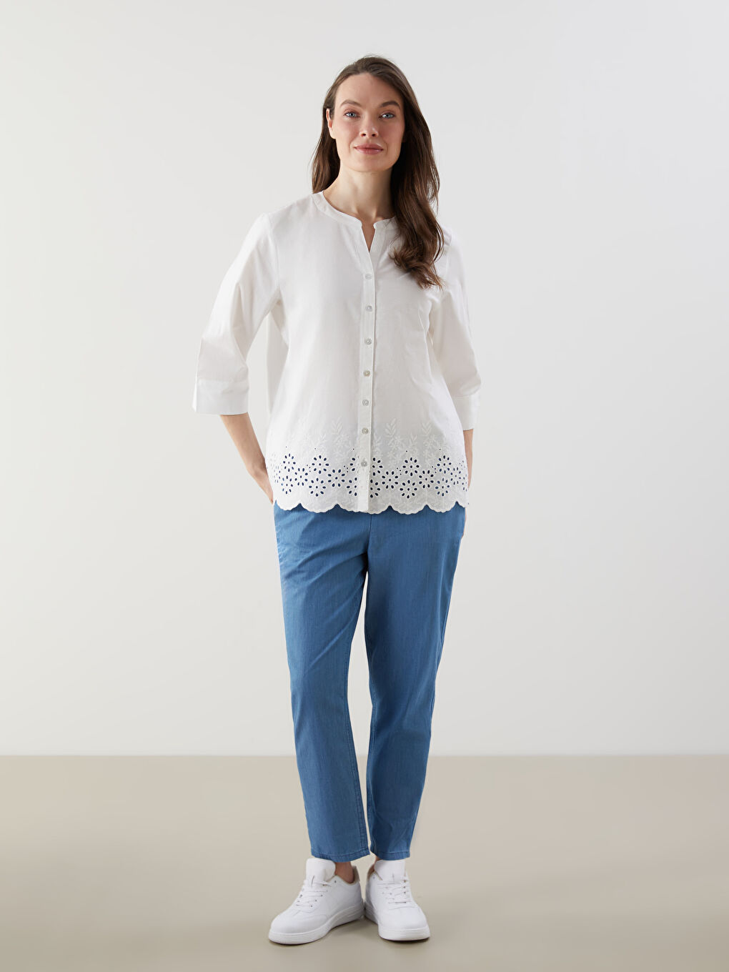 Regular Fit Broderie Women's Shirt -S5J756Z8-FFB
