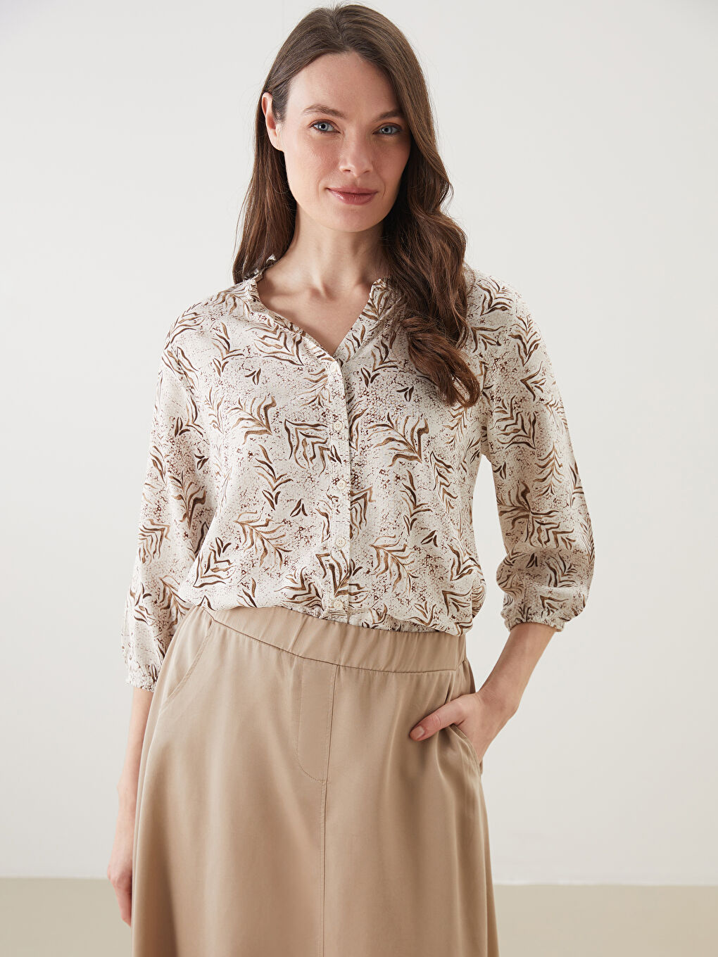 LCW Grace Notch Neck Patterned Women's Shirt -S5J757Z8-LQB