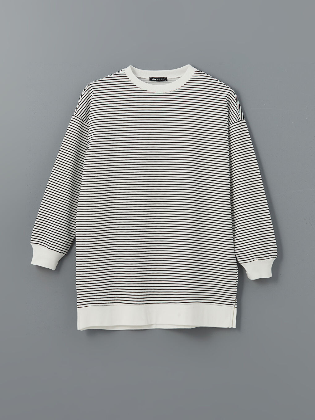 LCW Modest Siyah Çizgili Oversize Kadın Sweatshirt Tunik - 4