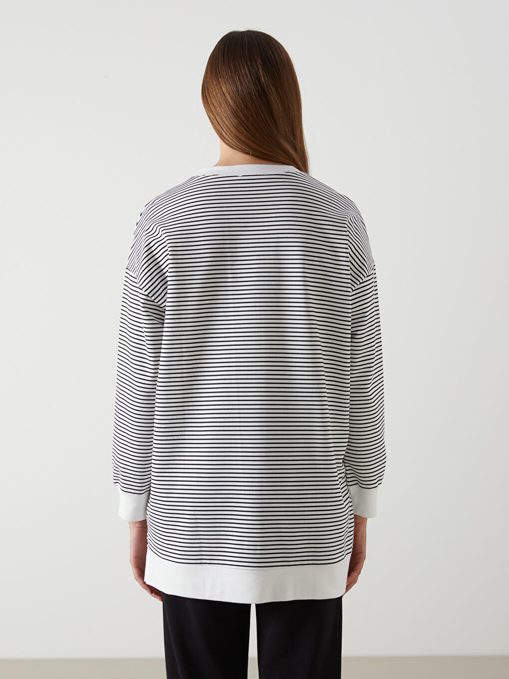LCW Modest Siyah Çizgili Oversize Kadın Sweatshirt Tunik - 3