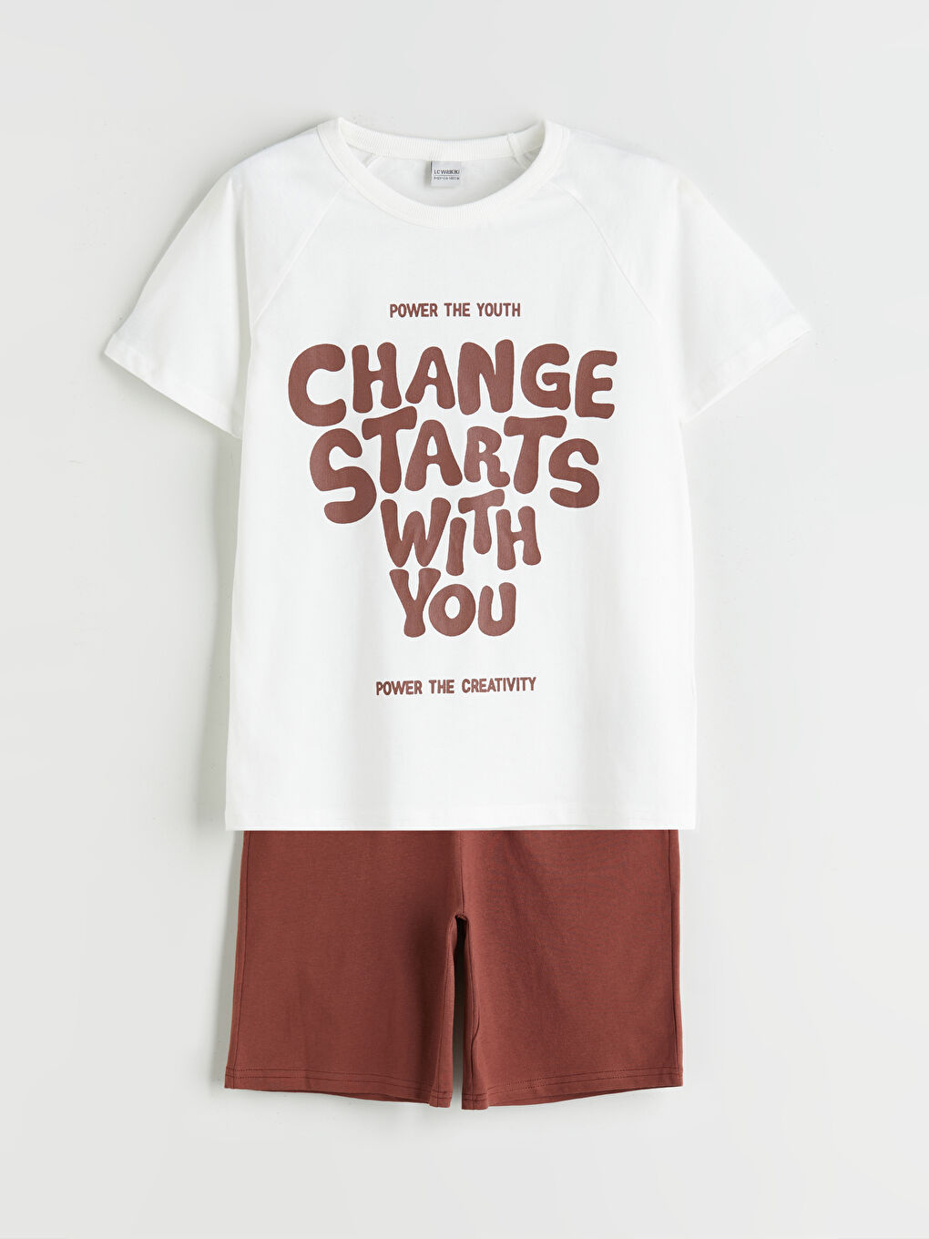 Ekru Bisiklet Yaka Erkek Çocuk Tişört