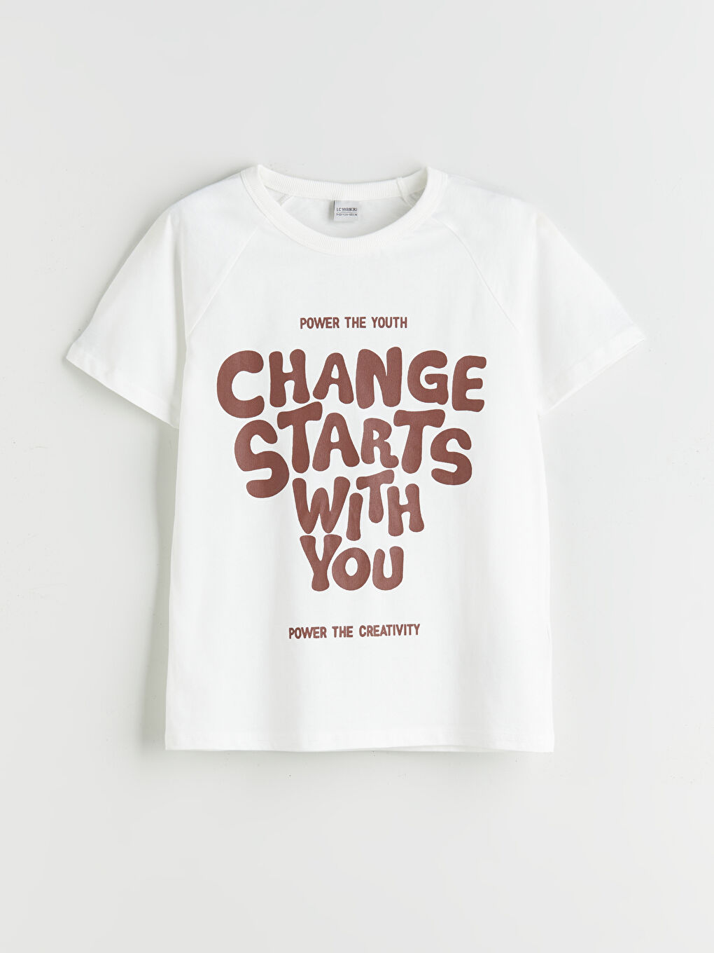 Ekru Bisiklet Yaka Erkek Çocuk Tişört-1