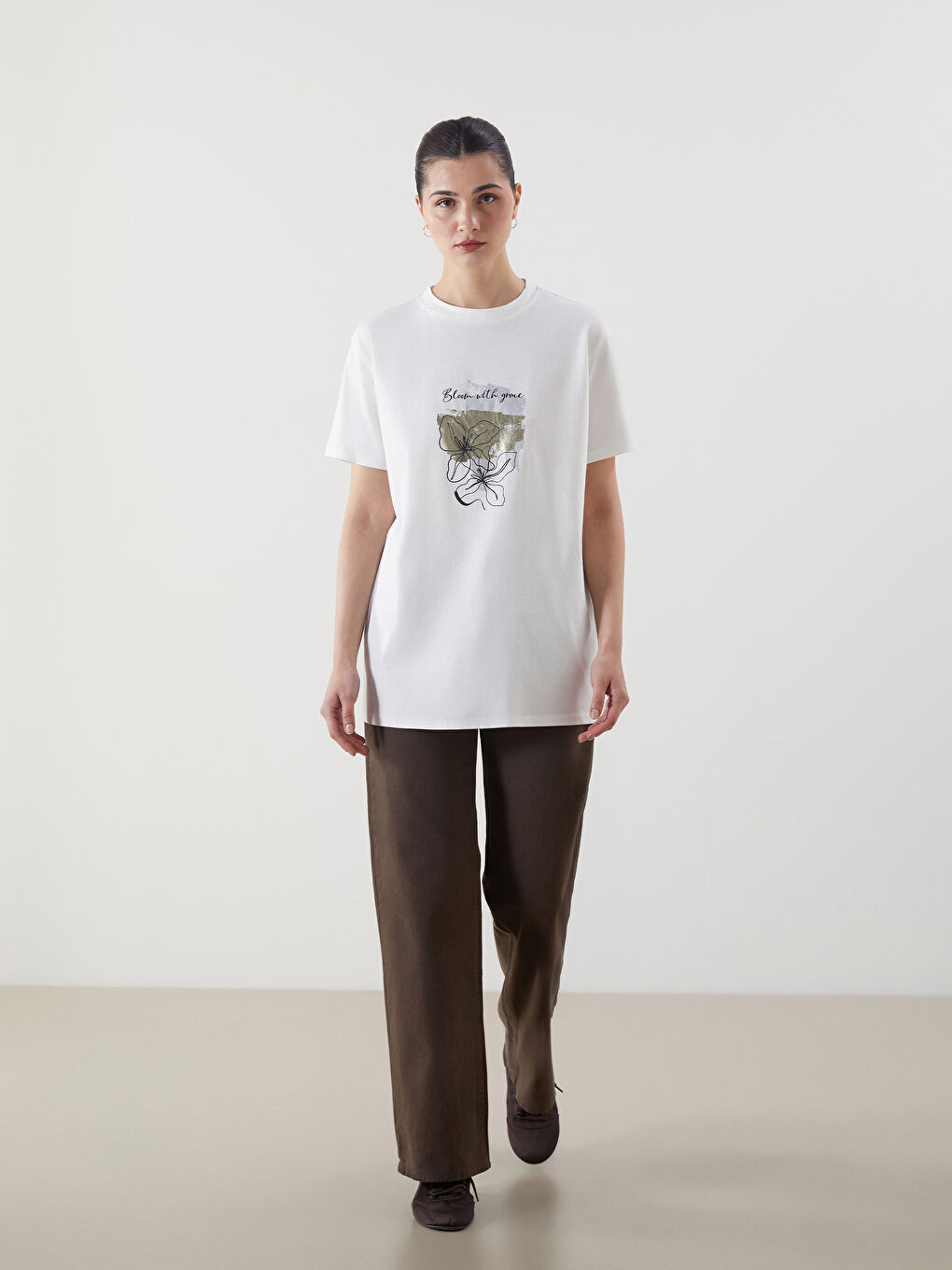Crew Neck Printed Oversize Women's T-Shirt -S5J769Z8-R9J