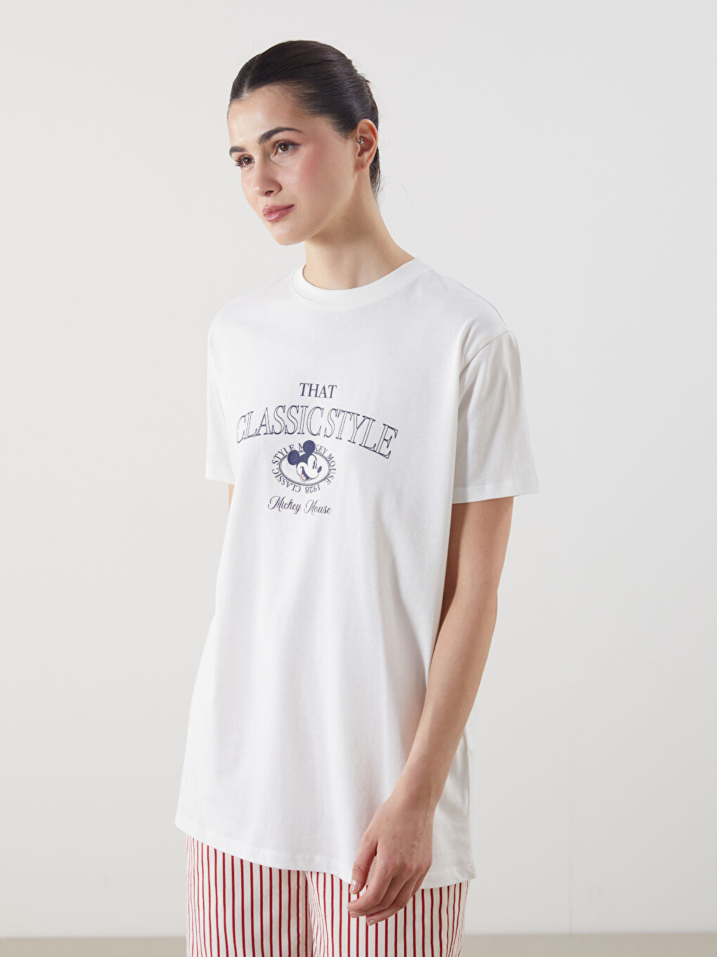 Crew Neck Mickey Mouse Printed Oversize Women T-Shirt -S5J775Z8-R9J