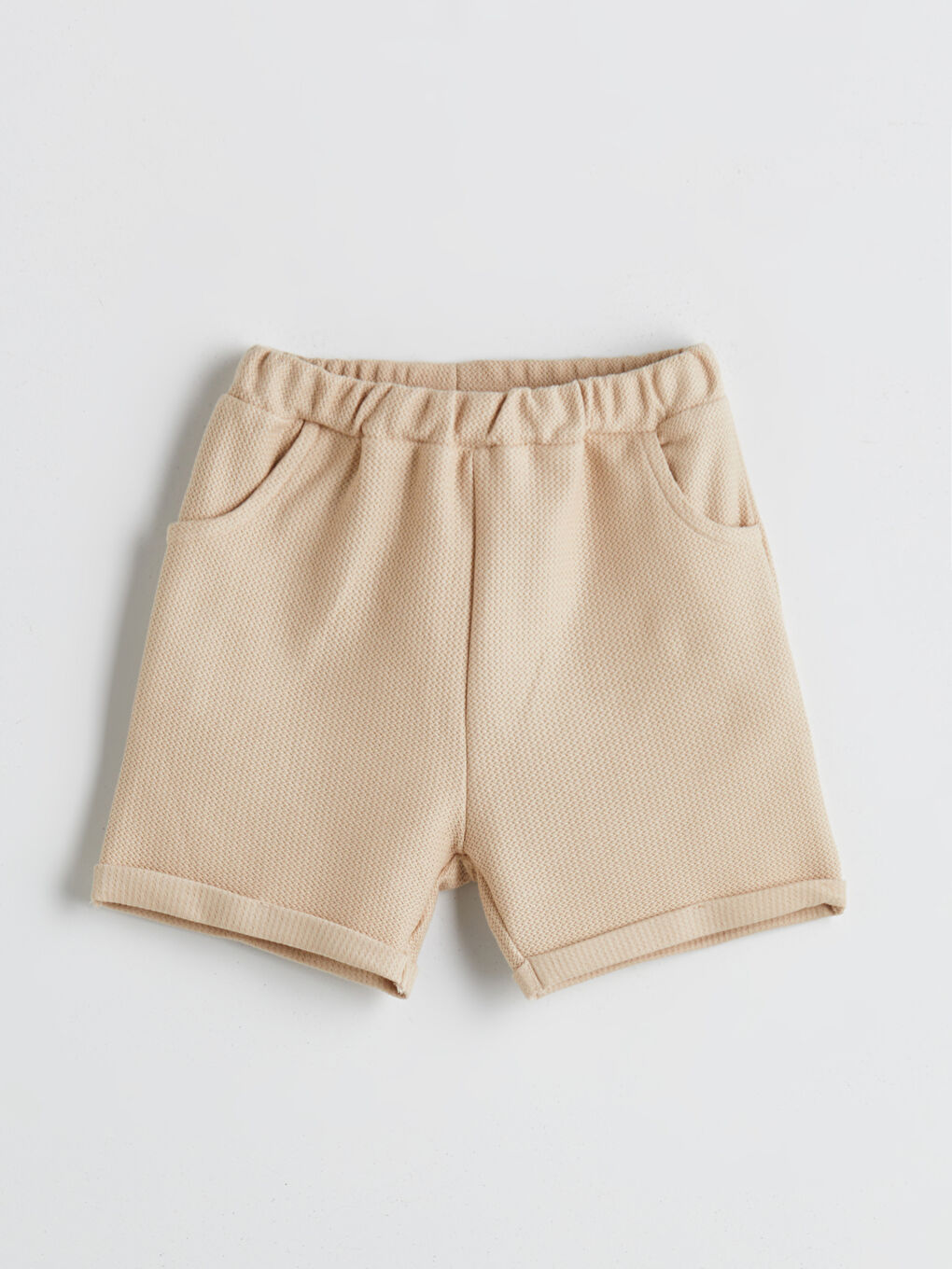 Bej Beli Lastikli Basic Erkek Bebek Şort