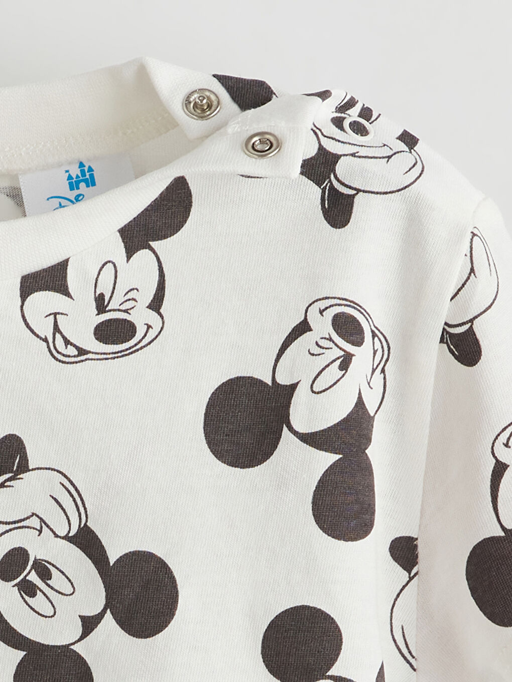 Ekru Mickey Mouse Baskılı Erkek Bebek Tişört-1
