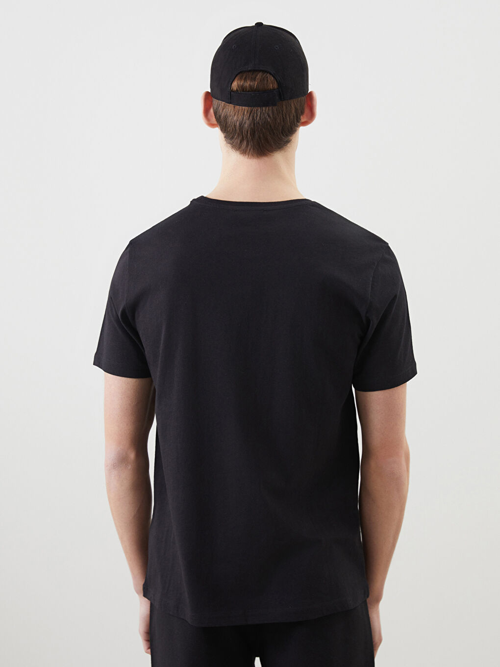 Siyah Bisiklet Yaka Baskılı Penye Erkek Tişört-3