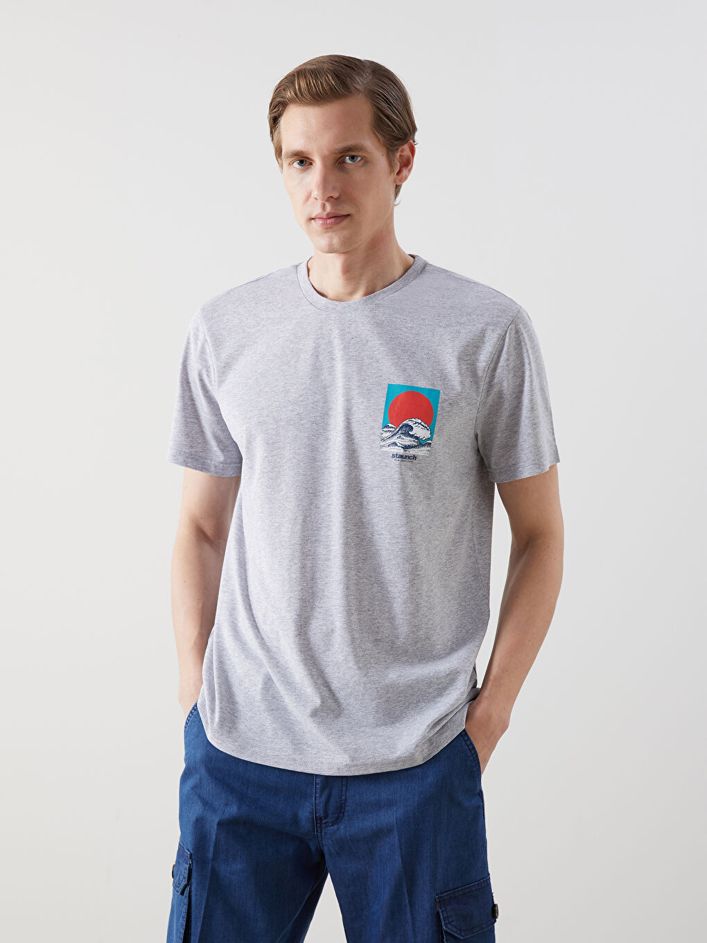 Crew Neck Short Sleeve Printed Combed Cotton Men's T-shirt -S5J875Z8-JMD