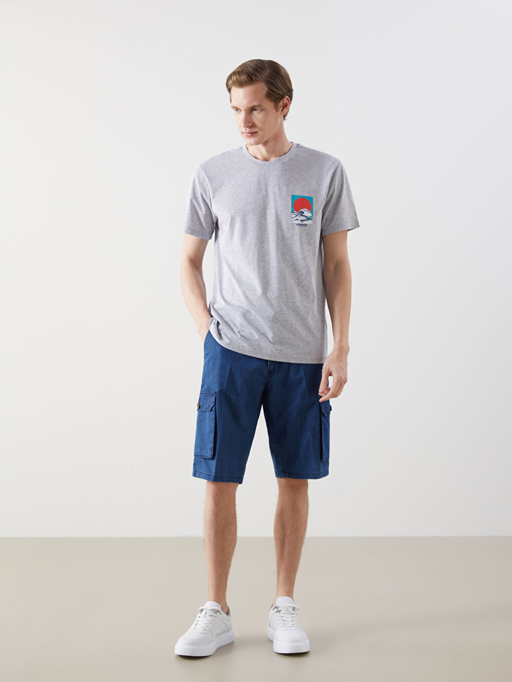Crew Neck Short Sleeve Printed Combed Cotton Men's T-shirt -S5J875Z8-JMD
