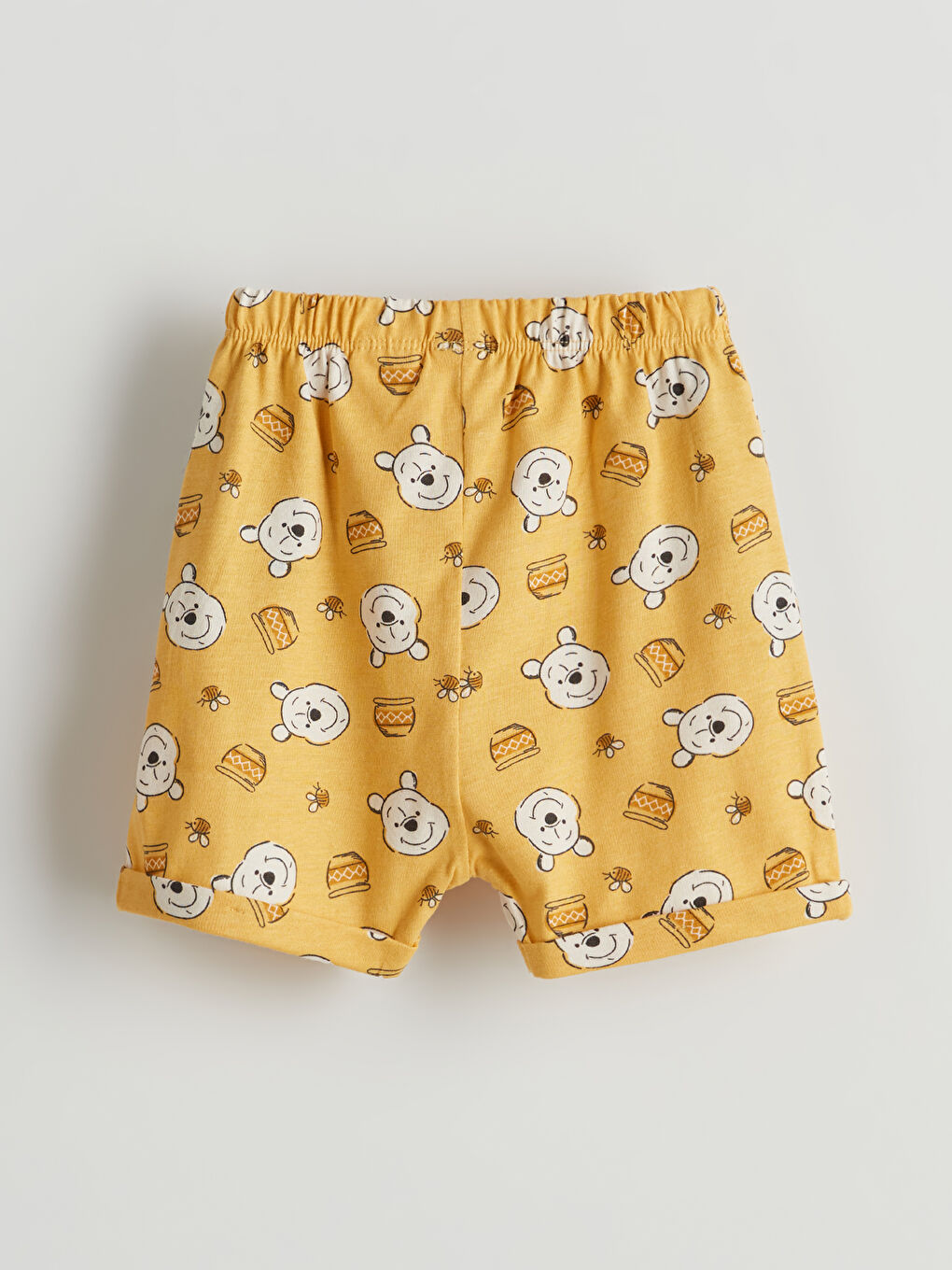 Sarı Erkek Bebek Winnie the Pooh Baskılı Penye Şort-1