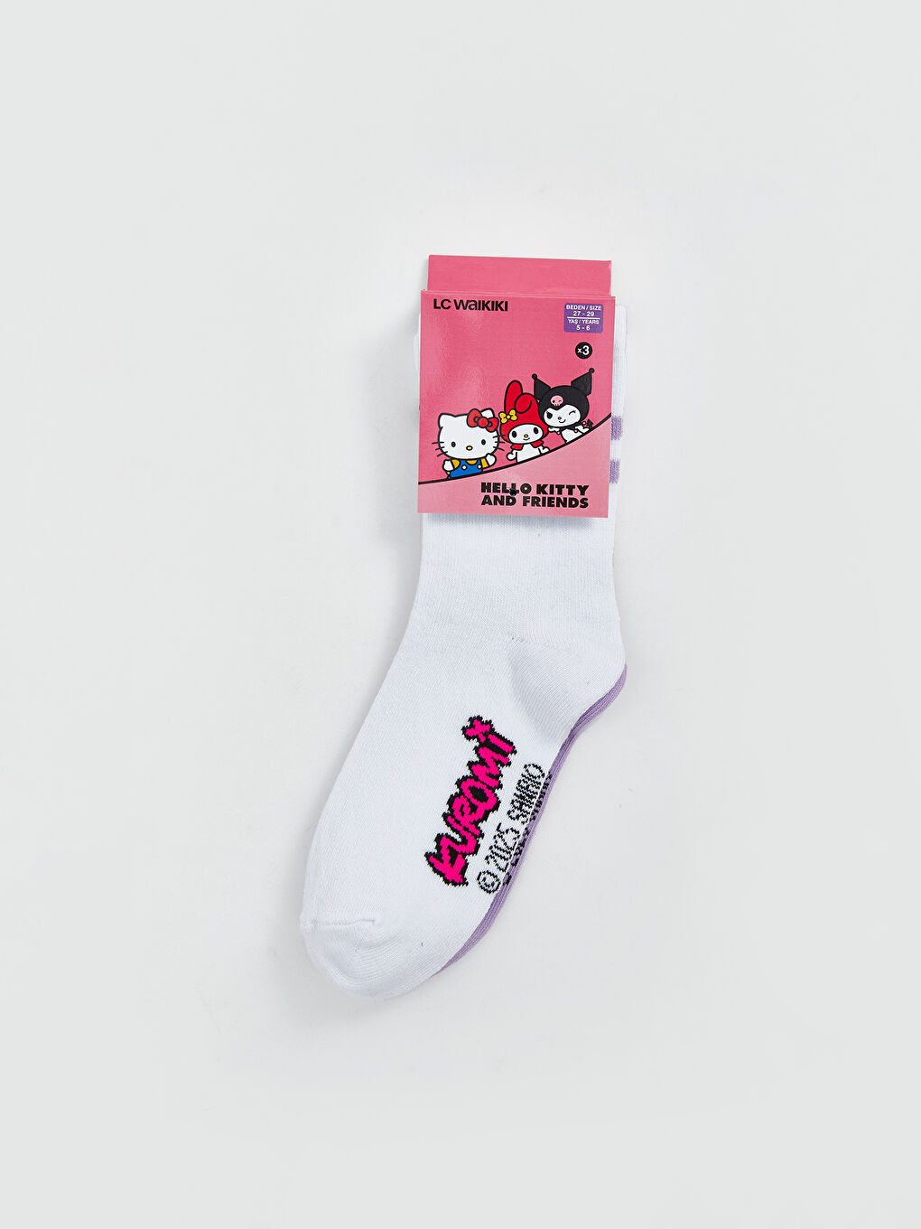 LCW Kids Kuromi Patterned Girls' Ankle Socks 3-Pack -W50393Z4-FEW