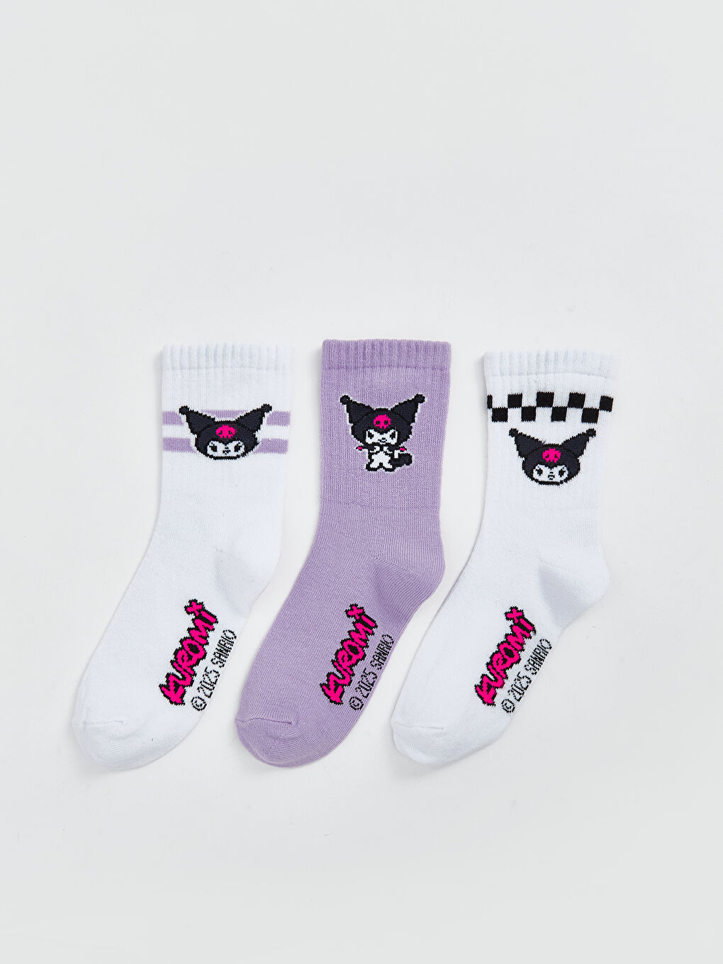 LCW Kids Kuromi Patterned Girls' Ankle Socks 3-Pack -W50393Z4-FEW