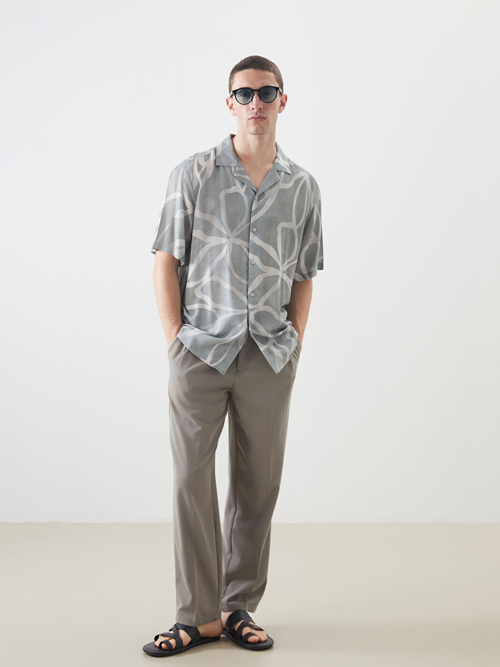 Haki Regular Fit Kısa Kollu Desenli Erkek Gömlek-1