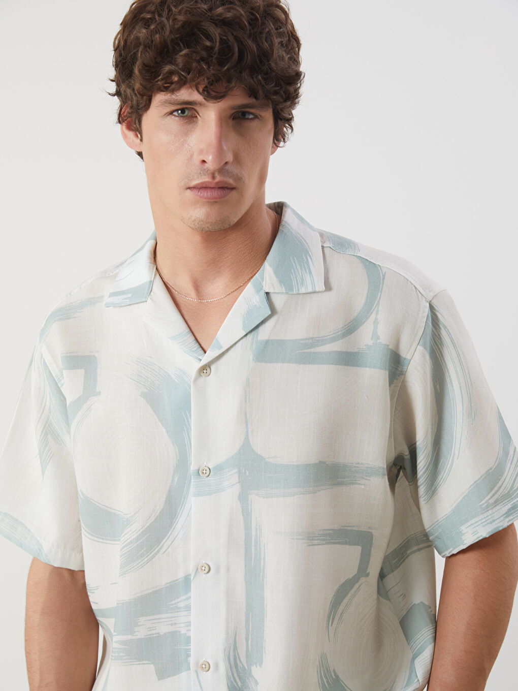 Yeşil Regular Fit Kısa Kollu Desenli Erkek Gömlek