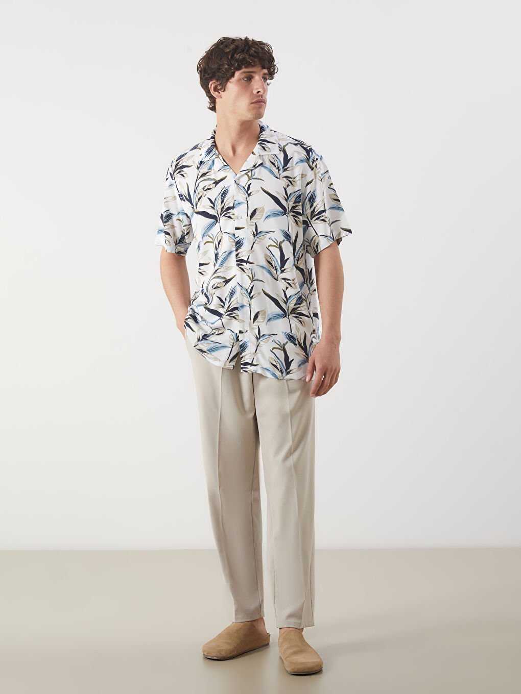 Men's Regular Fit Patterned Viscose Shirt-1