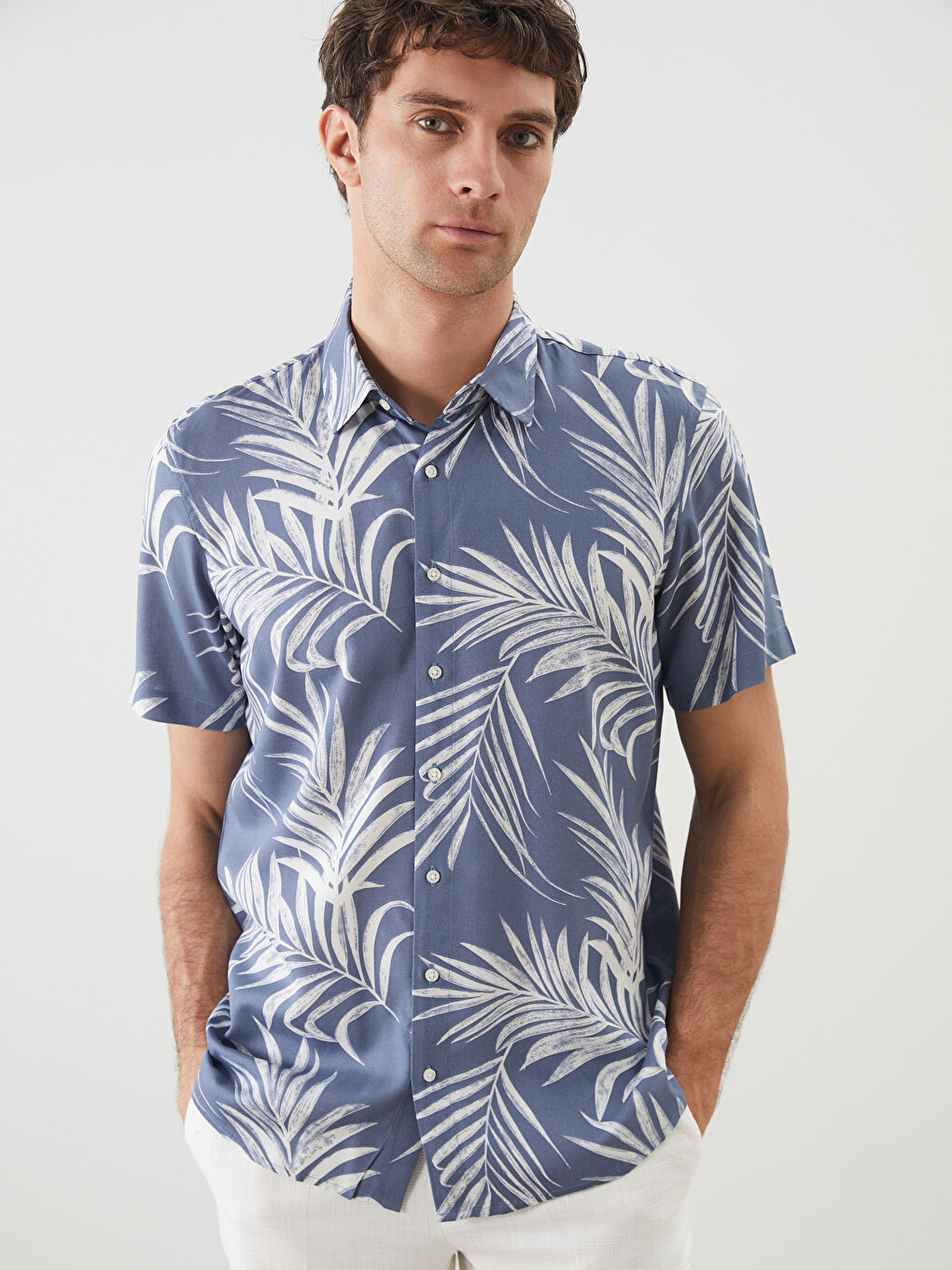 SOUTHBLUE Regular Fit Short Sleeve Patterned Viscose Men's Shirt -S5J918Z8-LU7