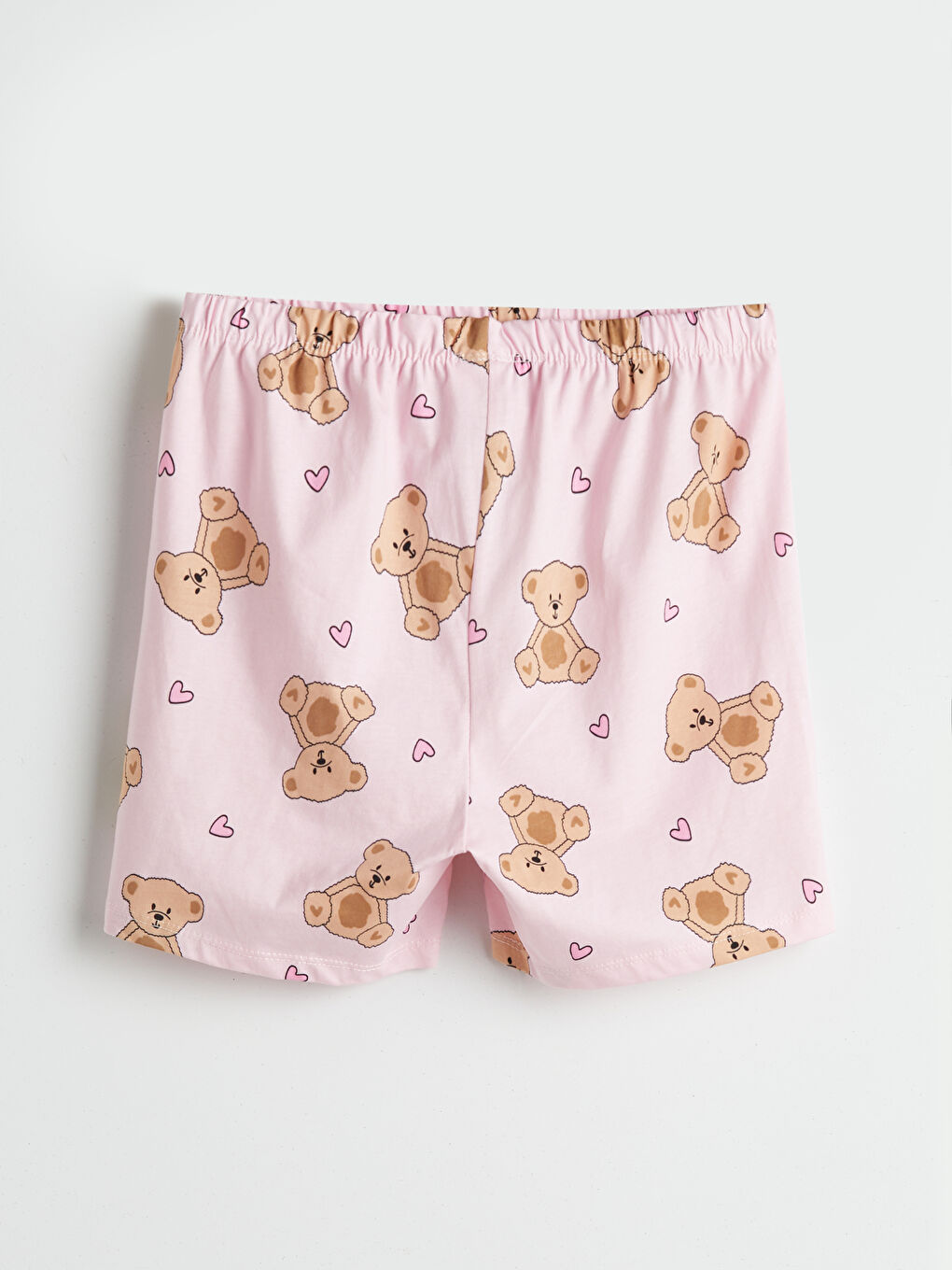 Pembe Beli Lastikli Baskılı Kız Çocuk Pijama Şort-1