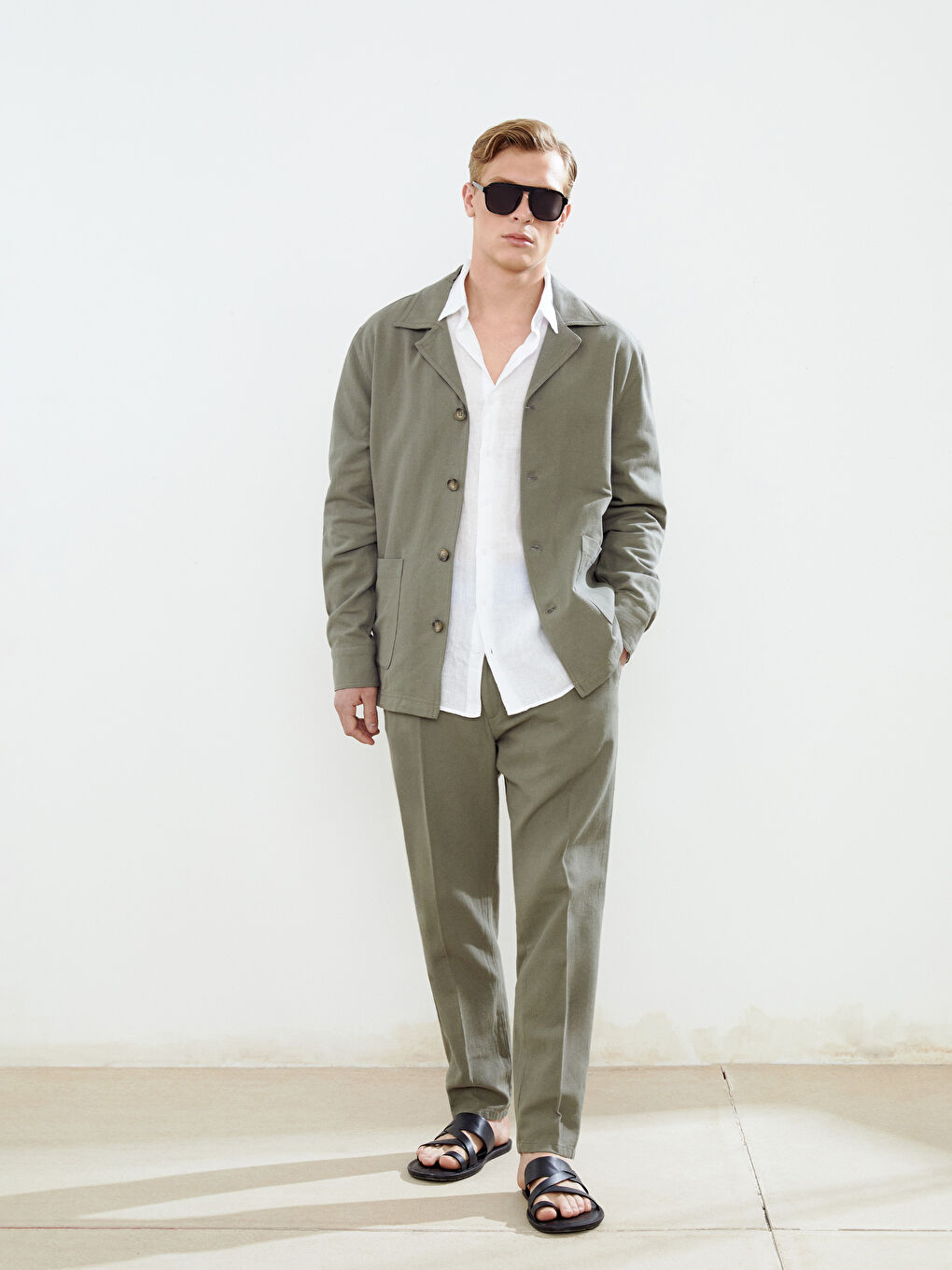 Standard Pattern Linen Look Men's Blazer Jacket -S5J935Z8-J2L