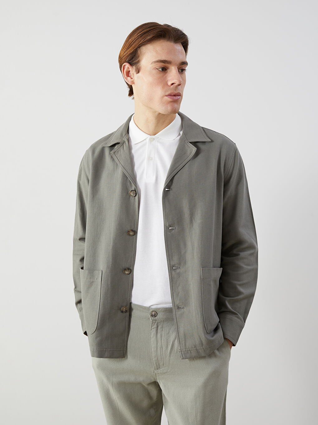 Standard Pattern Linen Look Men's Blazer Jacket -S5J935Z8-J2L