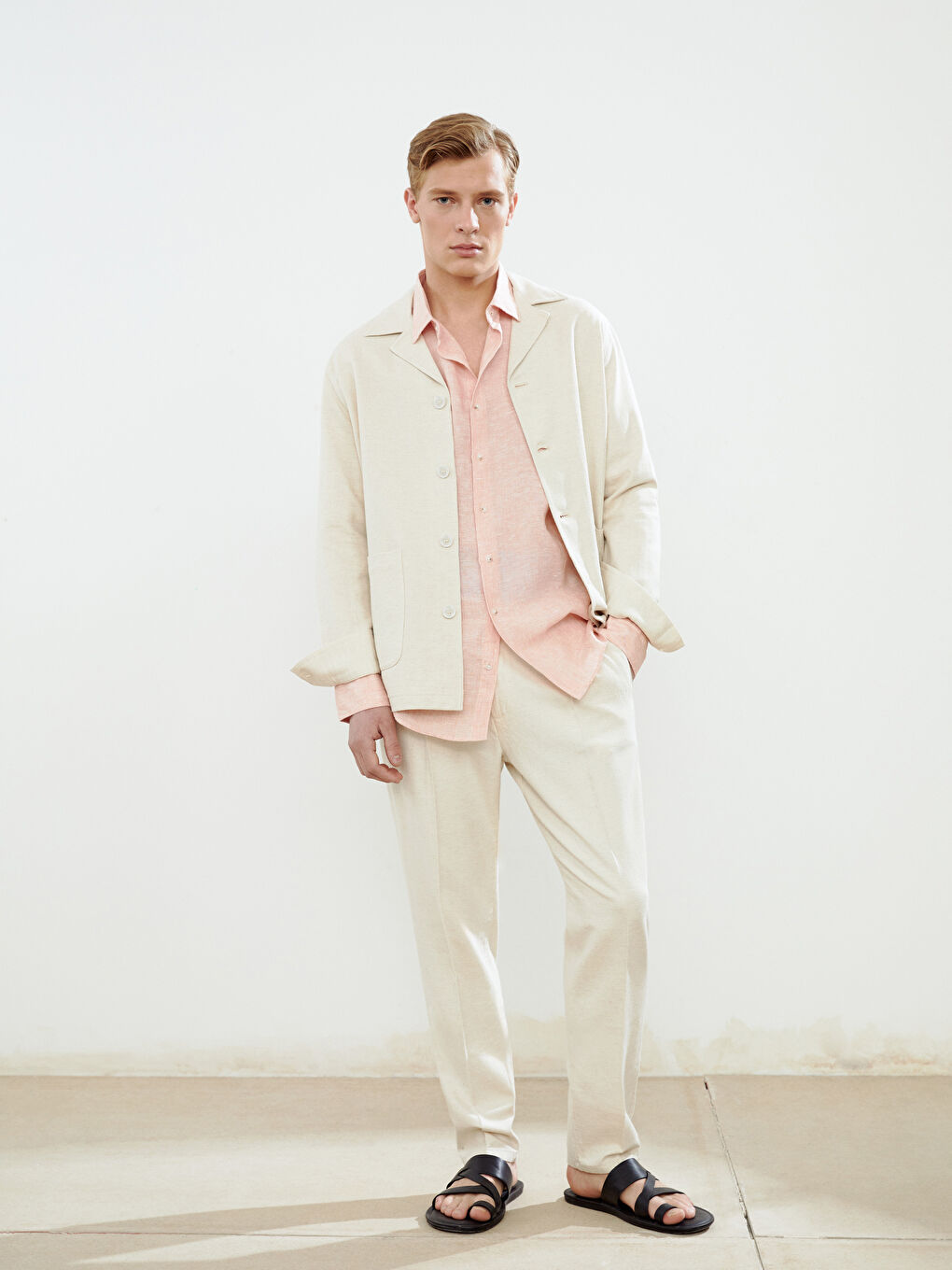 Standard Pattern Linen Look Men's Blazer Jacket -S5J935Z8-QSC