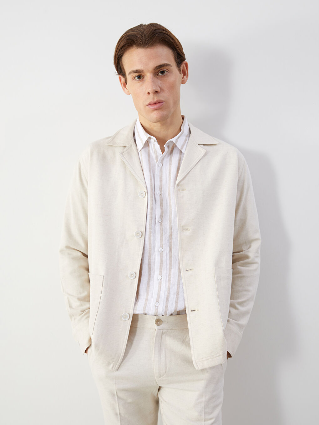 Standard Pattern Linen Look Men's Blazer Jacket -S5J935Z8-QSC