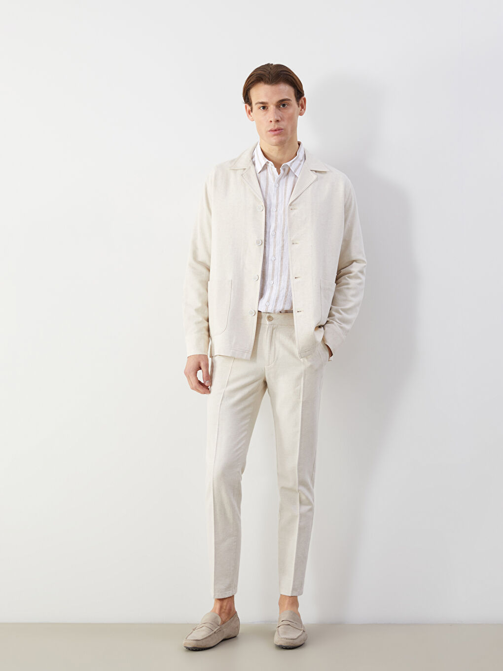 Standard Pattern Linen Look Men's Blazer Jacket -S5J935Z8-QSC