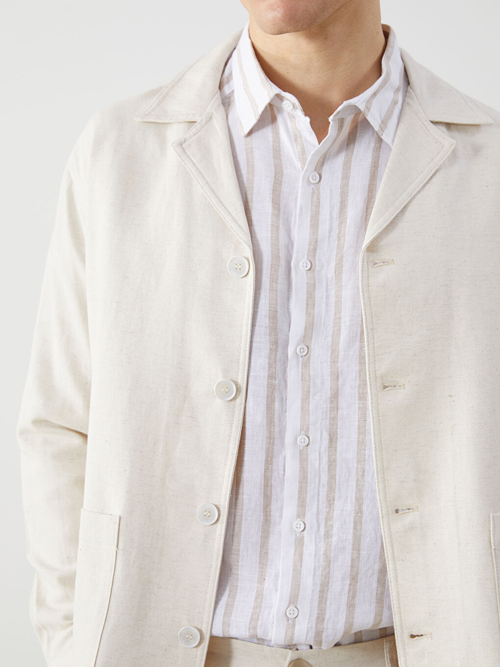 Standard Pattern Linen Look Men's Blazer Jacket -S5J935Z8-QSC