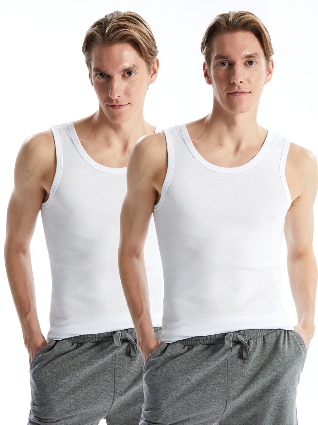 LC WAIKIKI U Neck Jersey Men's Vest 2 Pack -W50547Z8-VC4