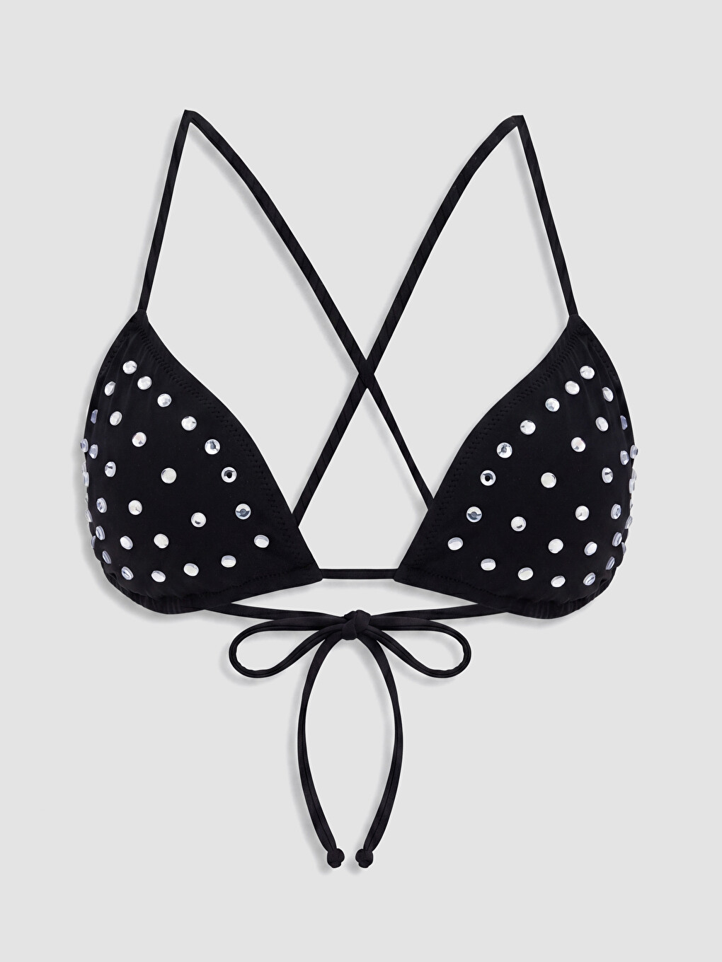 Siyah Parlak Taşlı Kadın Bikini Üst