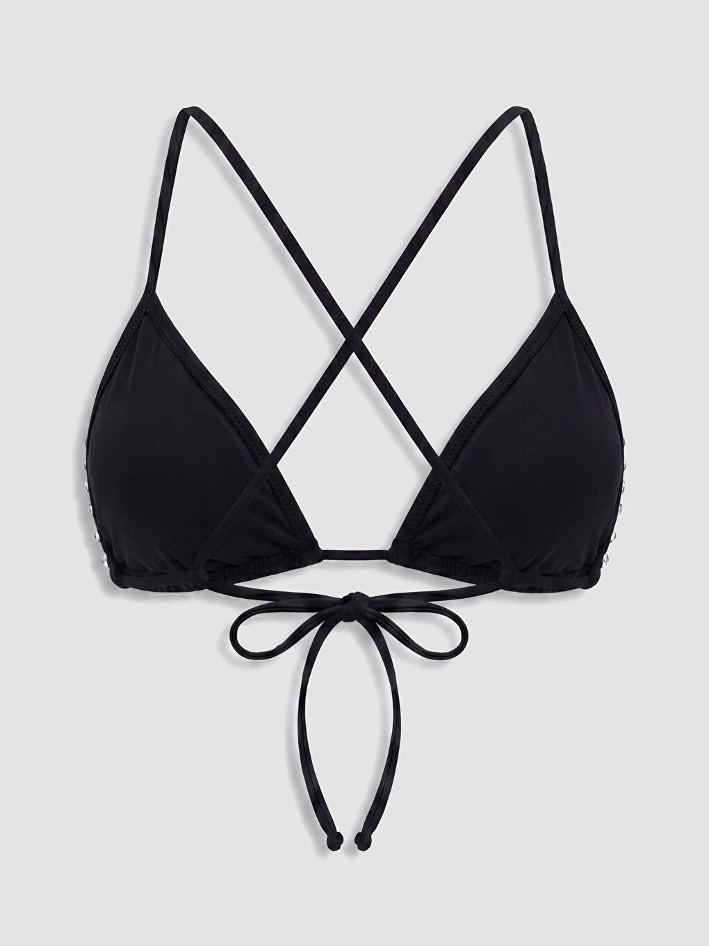 Siyah Parlak Taşlı Kadın Bikini Üst-1