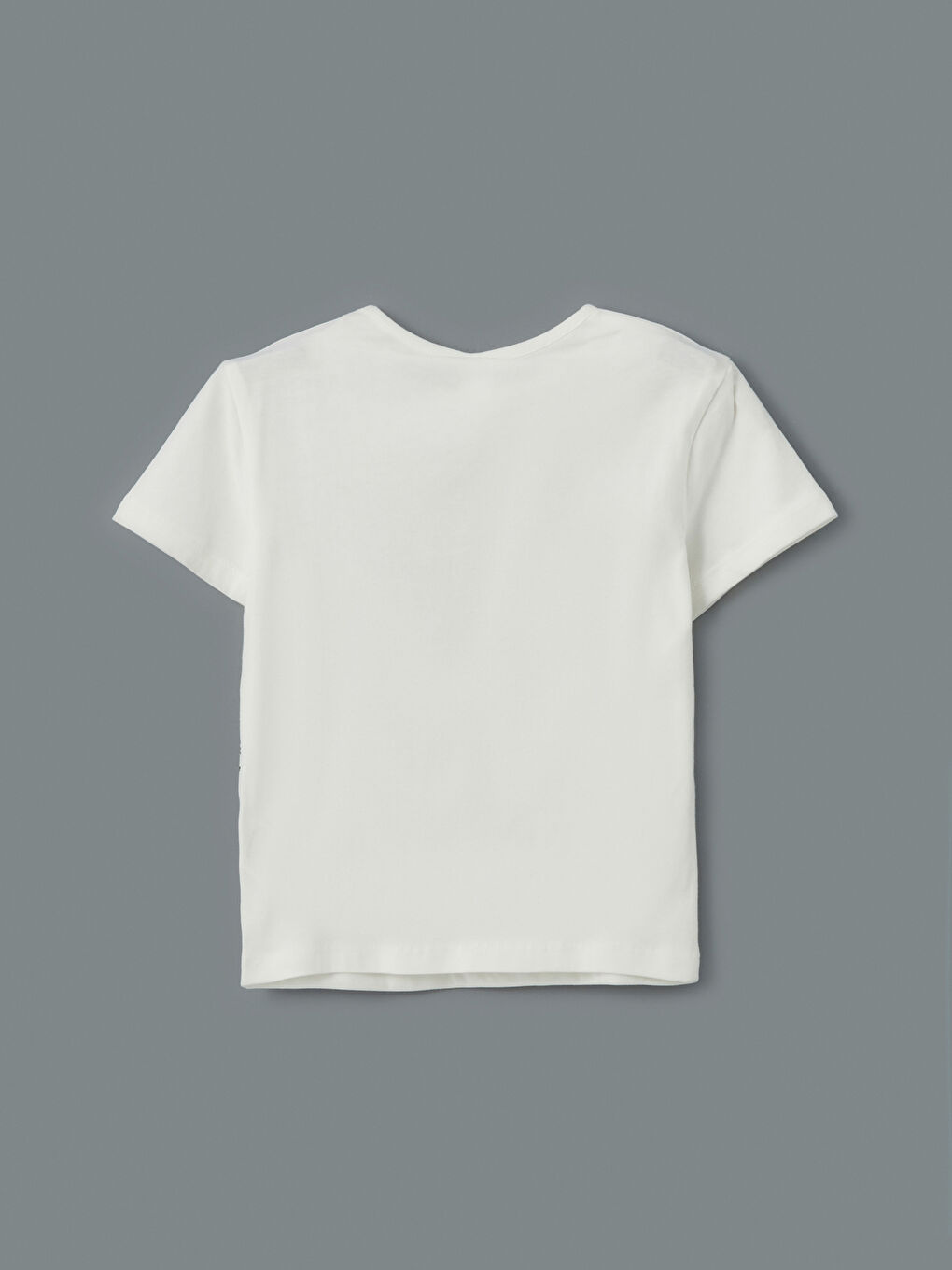 Ekru Bisiklet Yaka Kurdele Detaylı Kız Çocuk Tişört-1