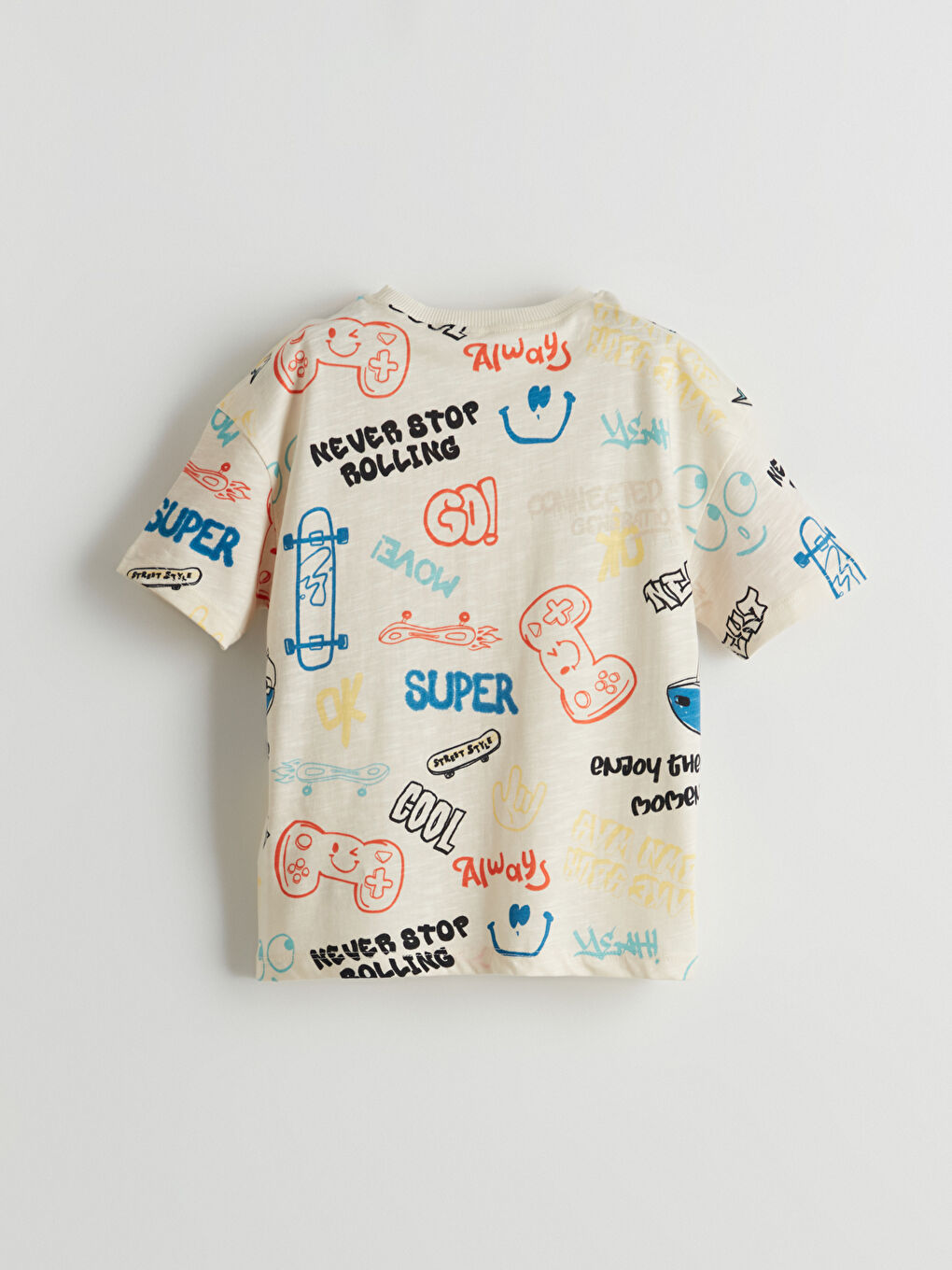 Bej Bisiklet Yaka Baskılı Erkek Çocuk Tişört-3