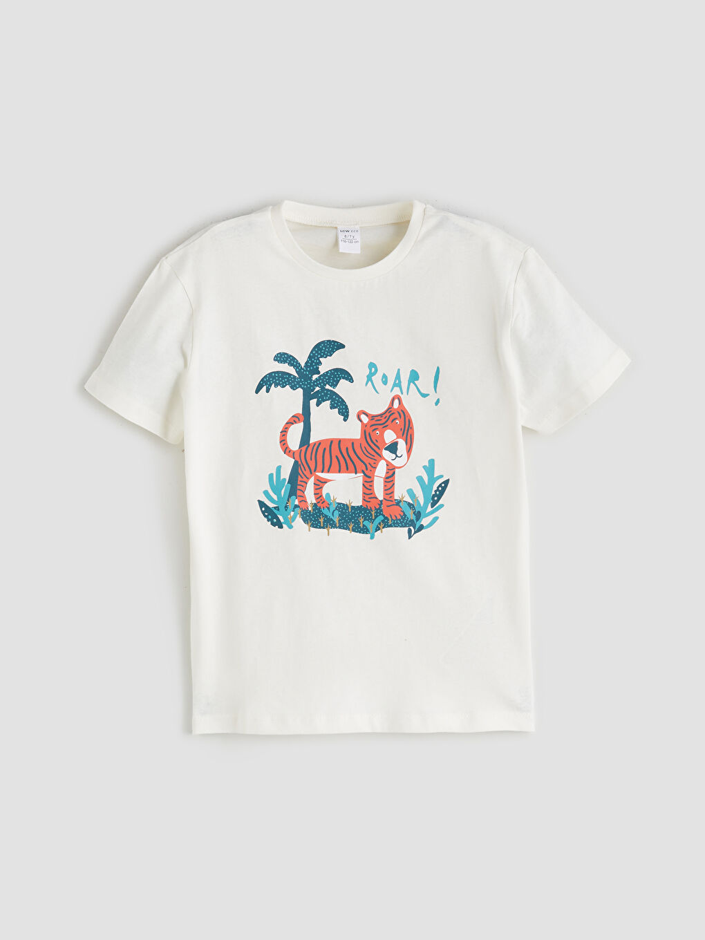 Ekru Bisiklet Yaka Baskılı Erkek Çocuk Tişört