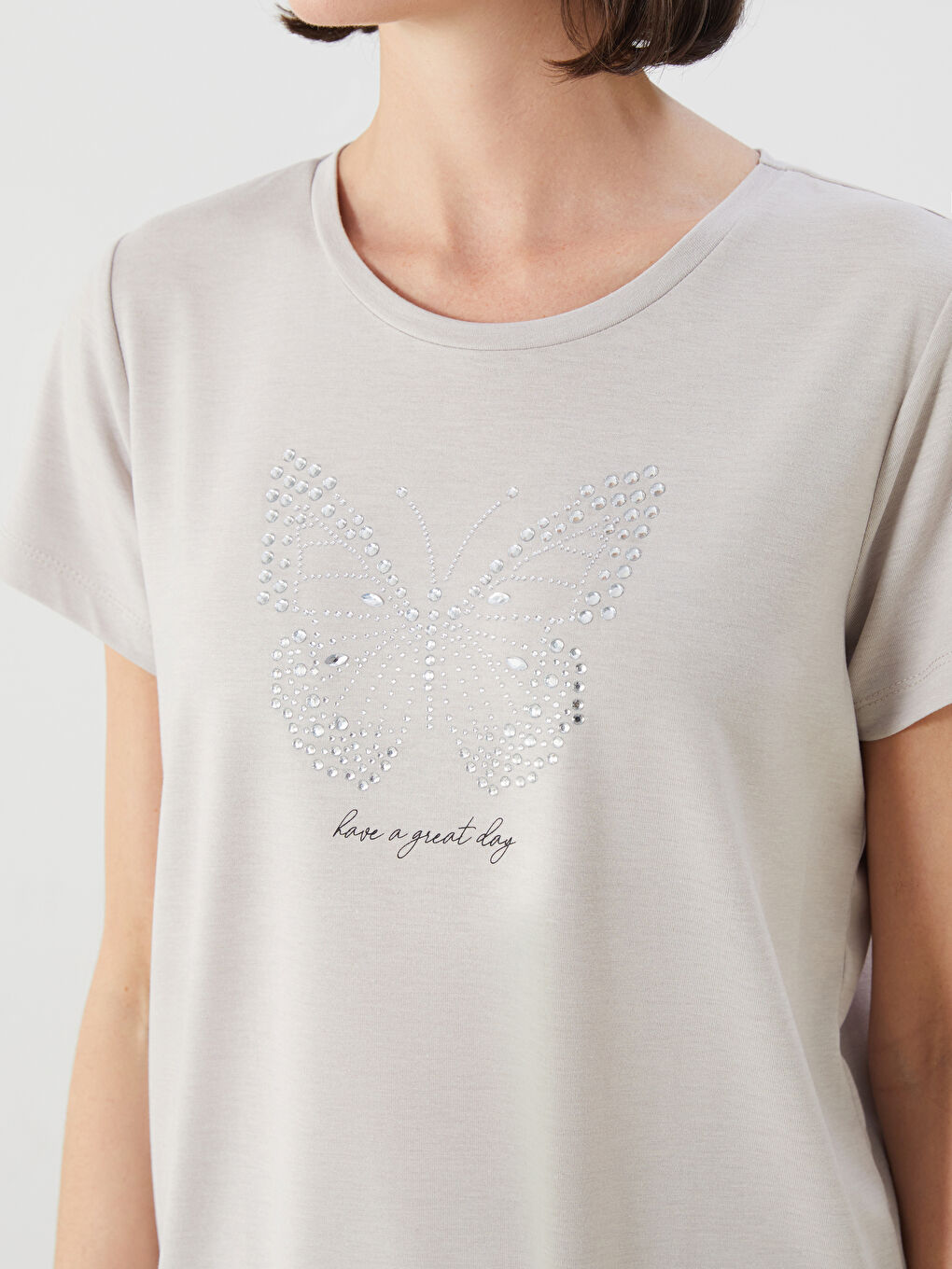 LCWAIKIKI Classic Crew Neck Embroidered Women's T-Shirt -S5JB65Z8-QYF