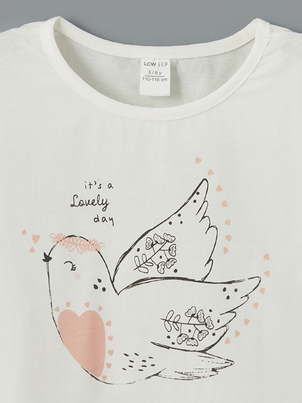 Beyaz Bisiklet Yaka Baskılı Kız Çocuk Tişört-2