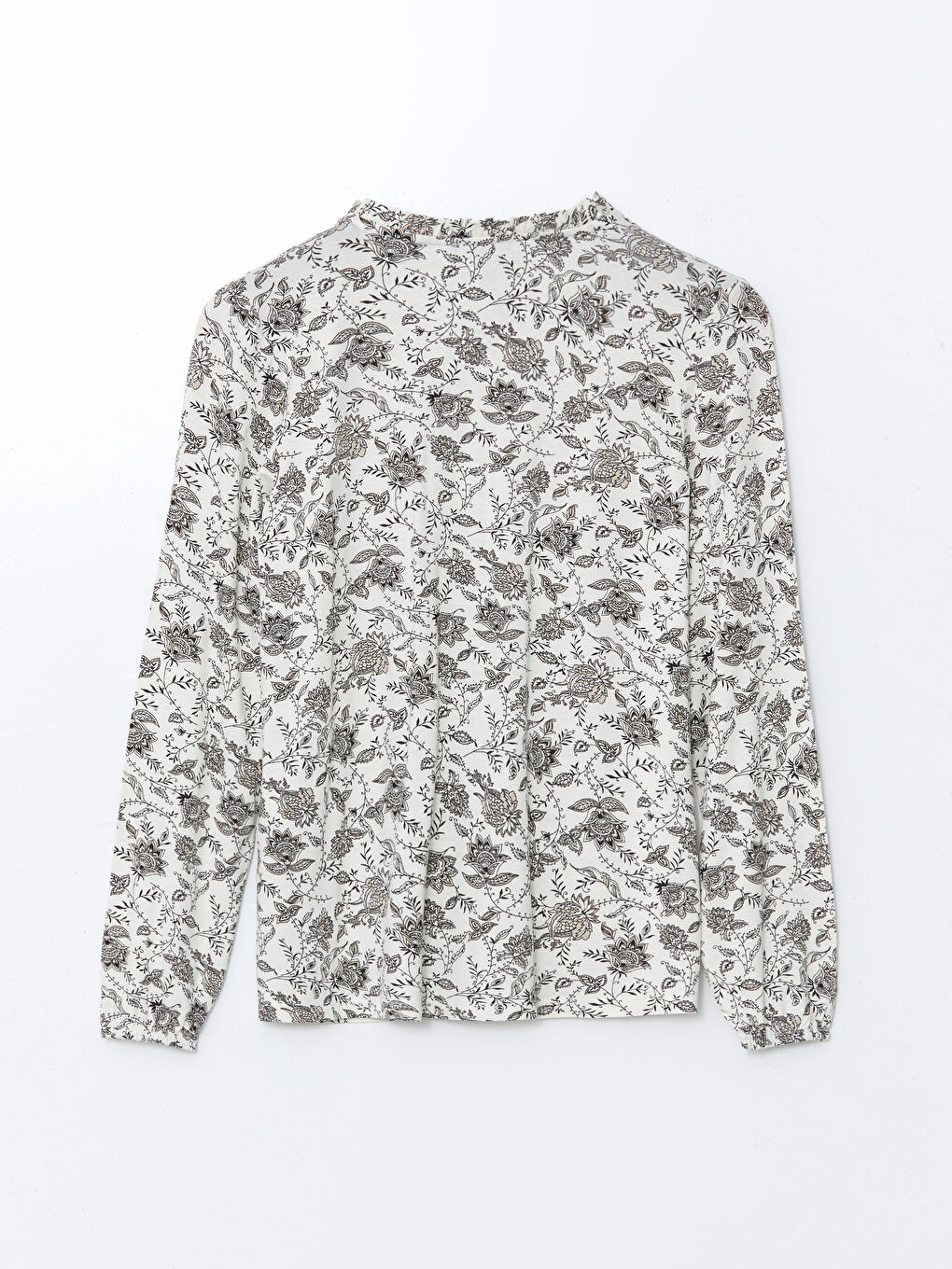 Ekru Bağlamalı Yaka Desenli Kadın Bluz-5