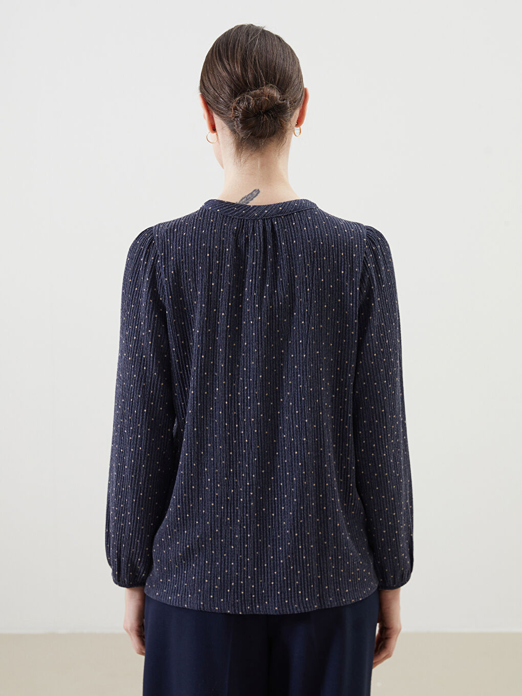 Crew Neck Polka Dot Women's Blouse -S5JC40Z8-LSJ