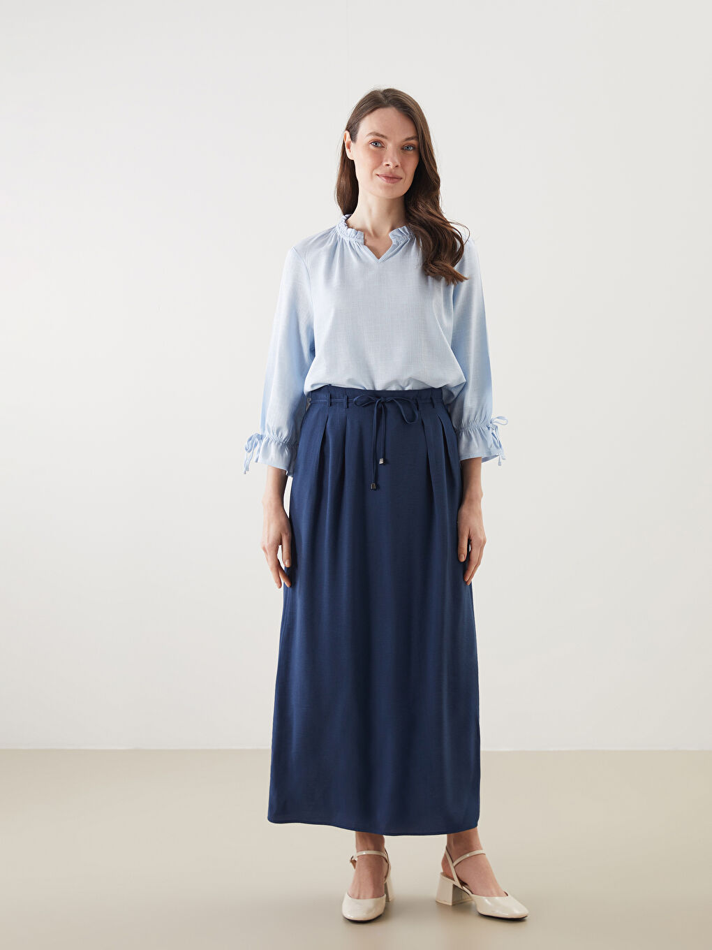 Μπλούζα από μείγμα λινού με λαιμόκοψη με εγκοπή-1