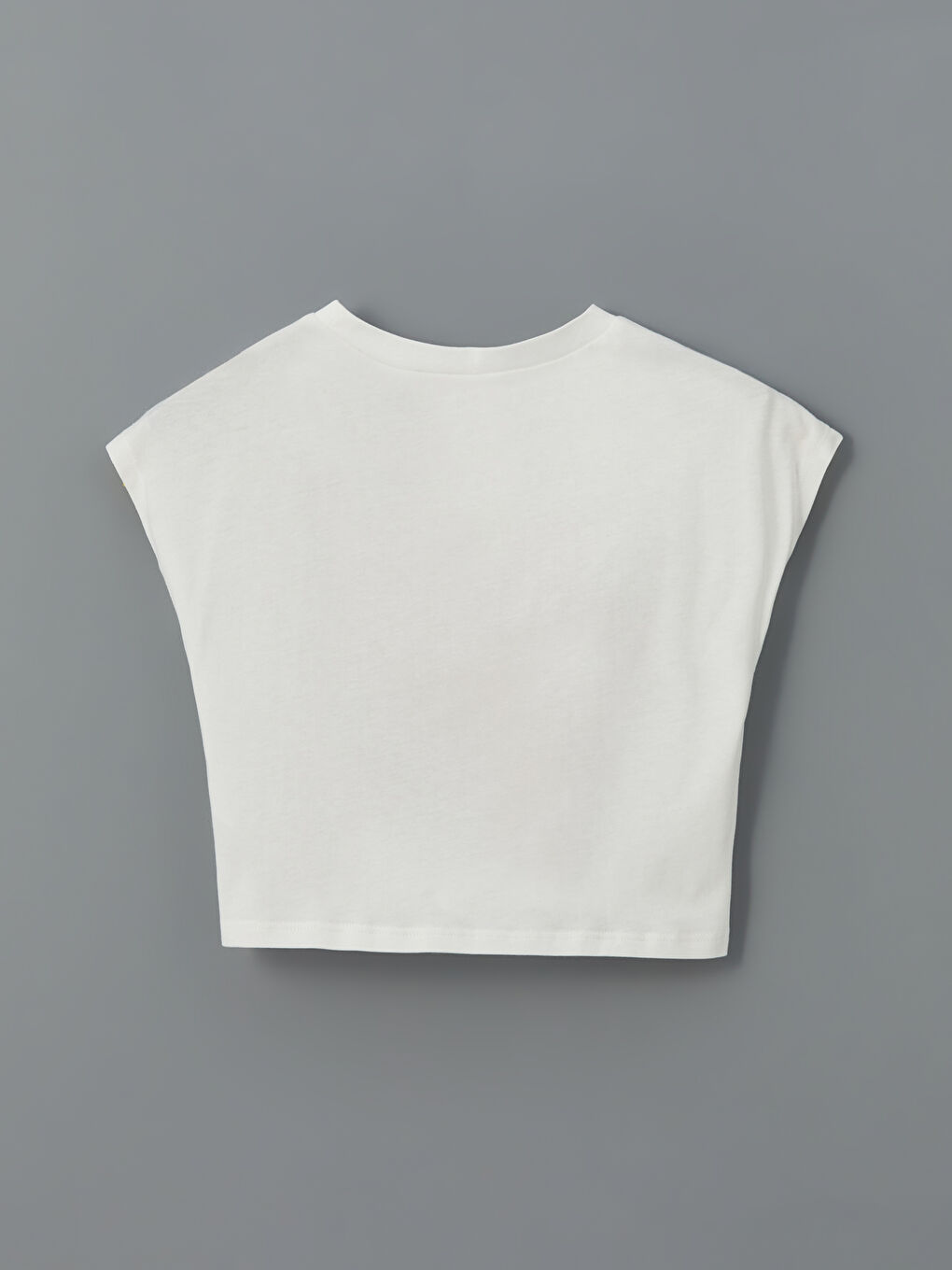 Beyaz Bisiklet Yaka Kız Çocuk Crop Tişört-1