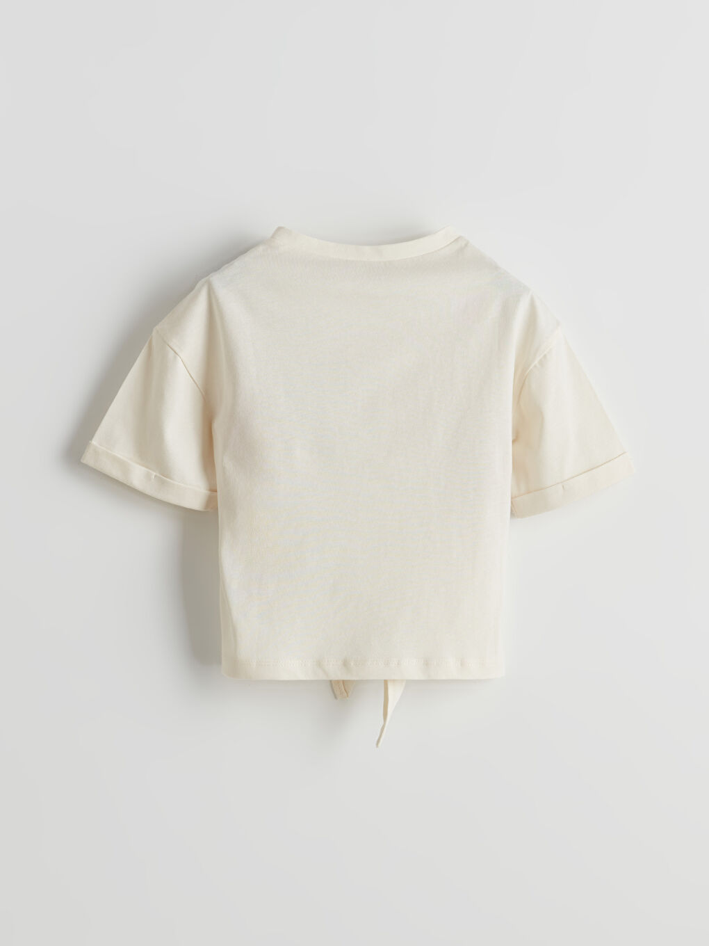 LCW ECO Ekru Bisiklet Yaka Kız Çocuk Crop Tişört - 1
