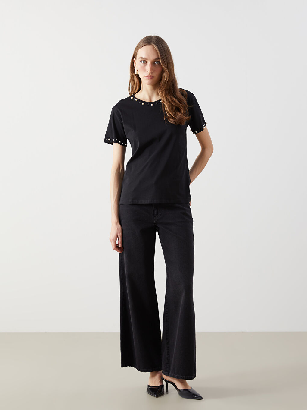Crew Neck Beaded Women'S T-Shirt -S5JD06Z8-CVL