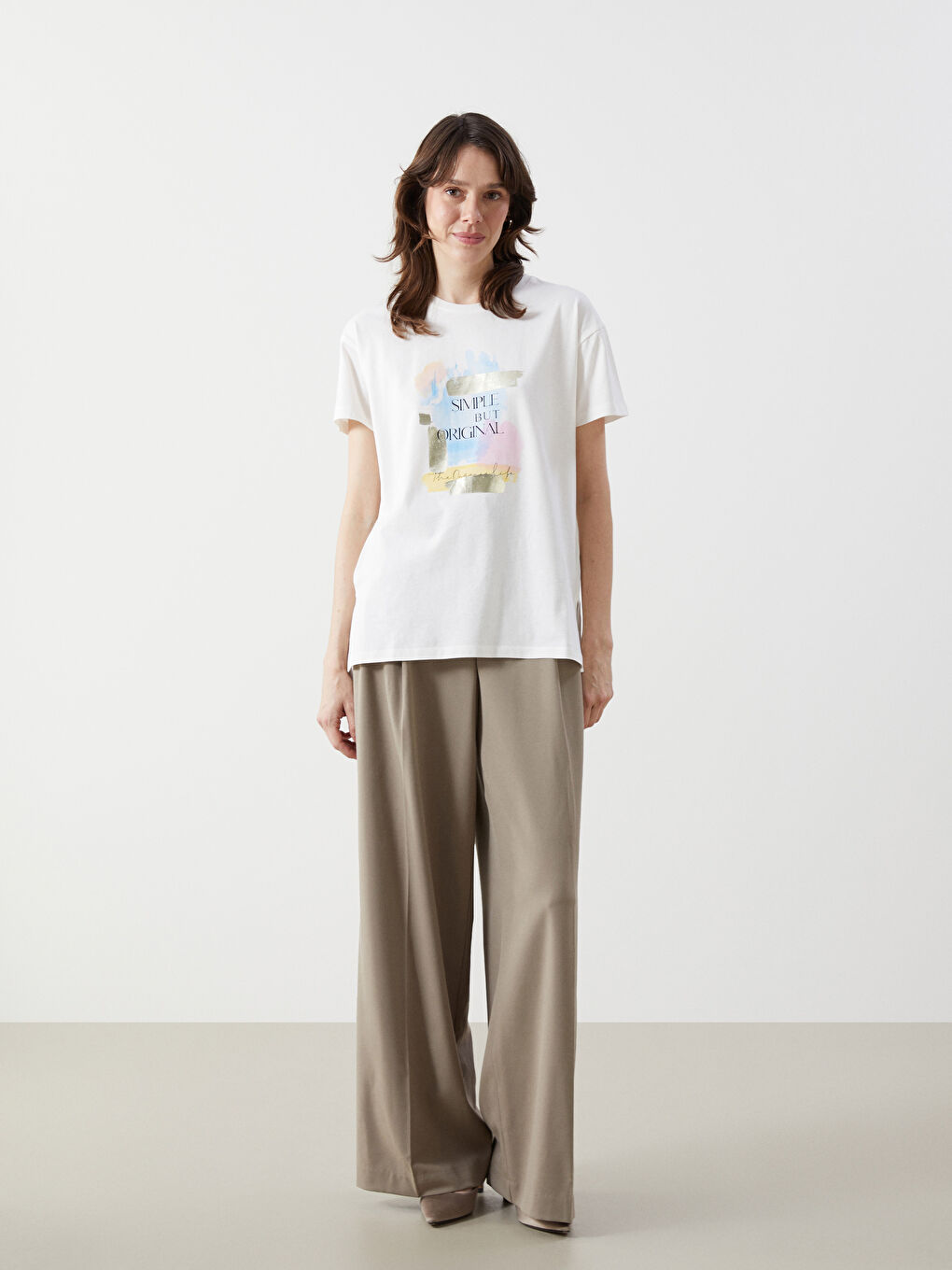 Crew Neck Printed Women's T-shirt -S5JD07Z8-FEW