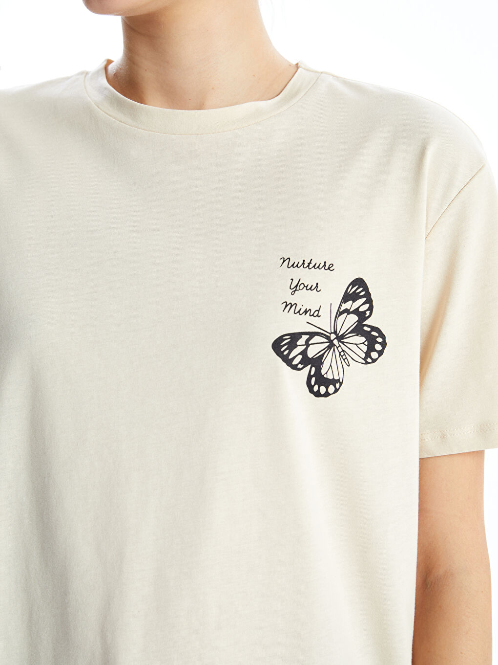 Bej Bisiklet Yaka Baskılı Kadın Tunik-2