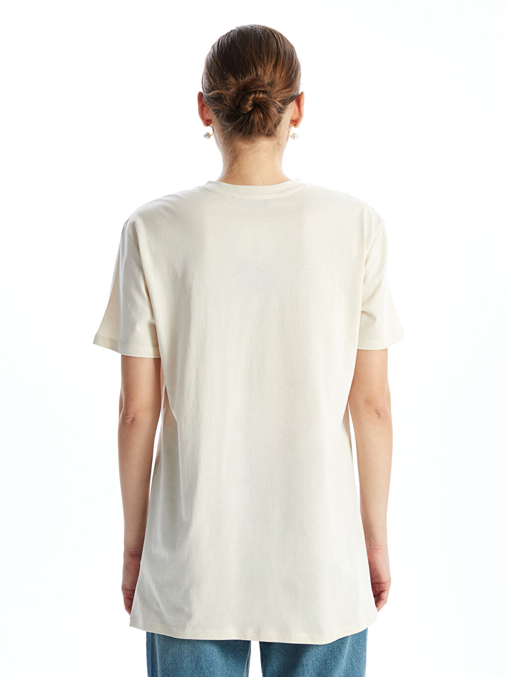 Bej Bisiklet Yaka Baskılı Kadın Tunik-3