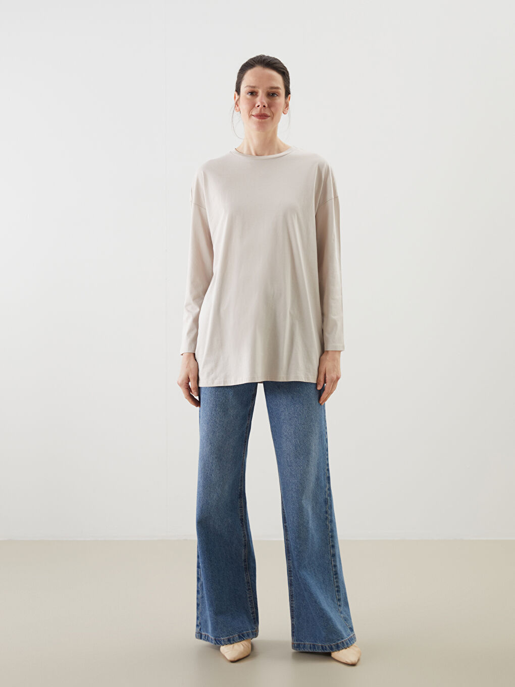 Gri Bisiklet Yaka Kadın Tunik-1