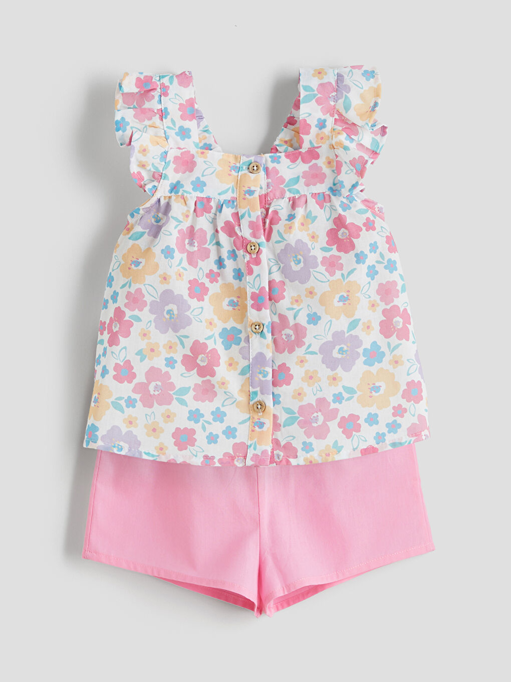 LCW baby یاخەی چوارگۆشە گوڵدار بلوز و شۆرت بۆ منداڵە کچان ٢ دانە -S5JD45Z1-LQA