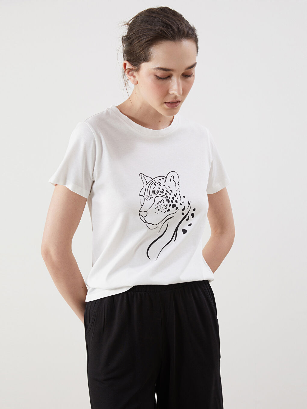 Crew Neck Printed Jersey Women's T-Shirt -S5JD43Z8-FEW