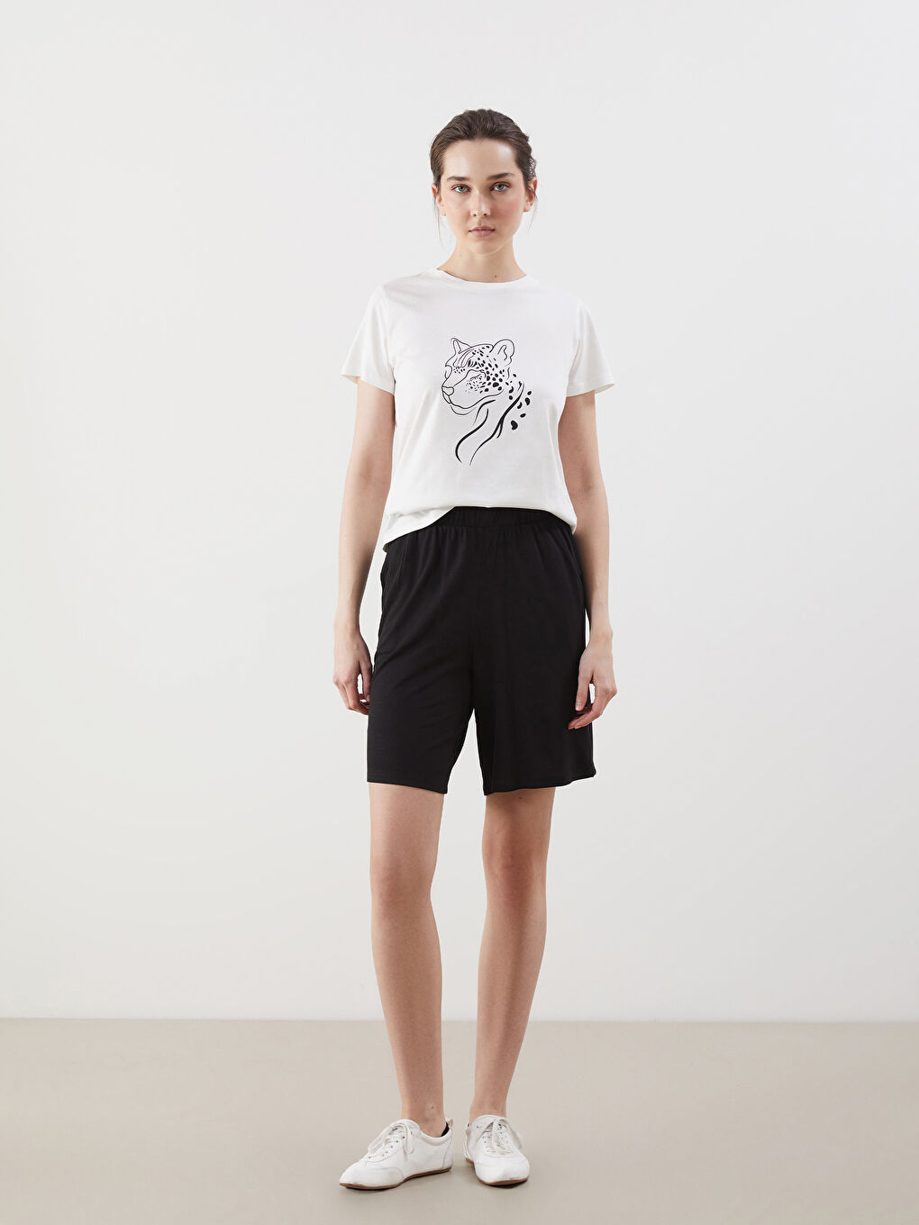 Crew Neck Printed Jersey Women's T-Shirt -S5JD43Z8-FEW