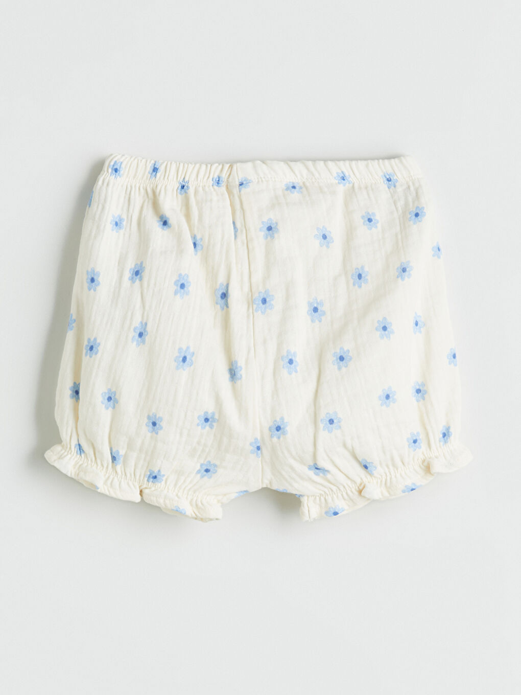 Ekru Beli Lastikli Çiçekli Kız Bebek Şort	-1