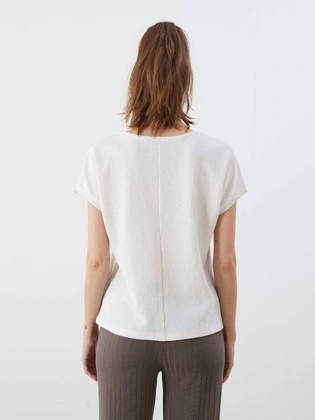 V-Neck Textured Women's T-Shirt -S5JD61Z8-R9J
